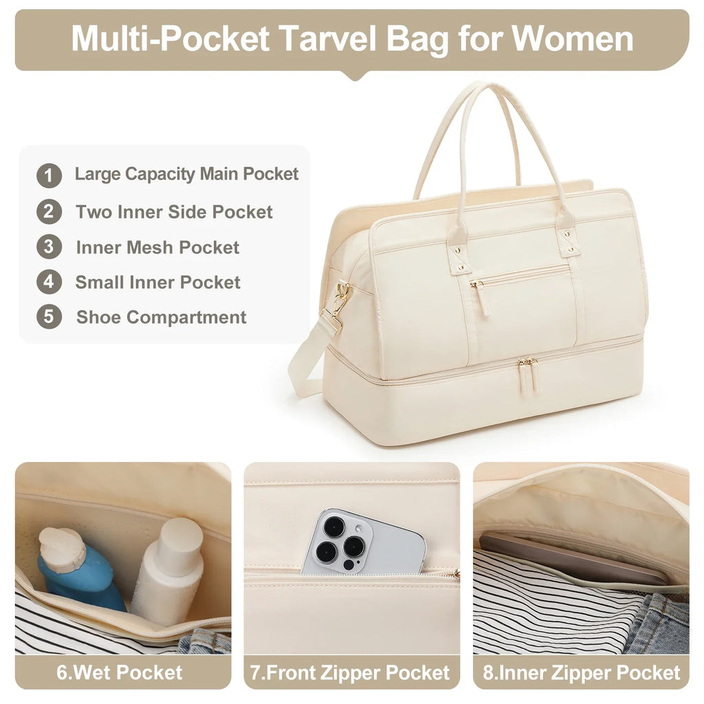 Luggage Travel Bag with Clothes and Toiletry Bag (Beige)
